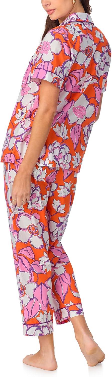 imageTrina Turk PJs Womens Short Sleeve Notch Collar ampamp Cropped Pants Sleepwear Pajama Set Organic CottonGardenia