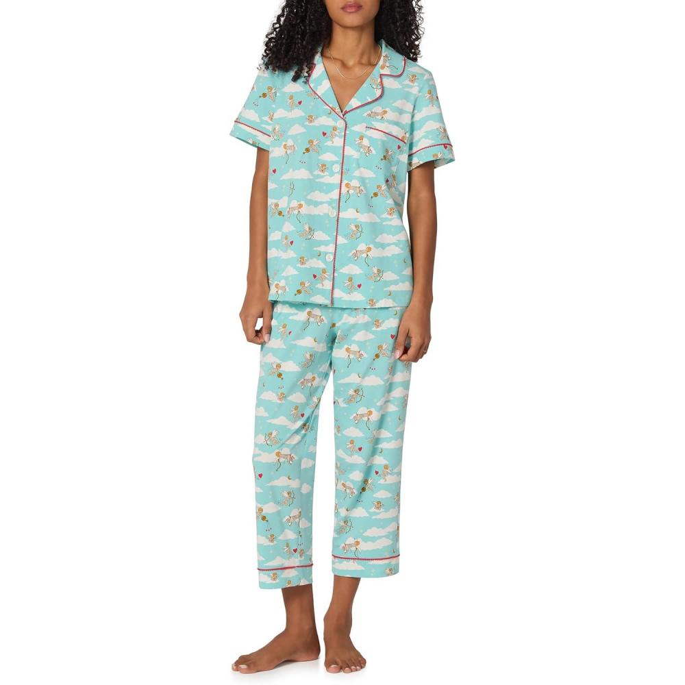 imageBed Head PJs Womens Matching Pajamas Soft Organic Cotton Button Down PJ Shirt ampamp Cropped Pants Set Loungewear ampamp SleepwearCheeky Cupid
