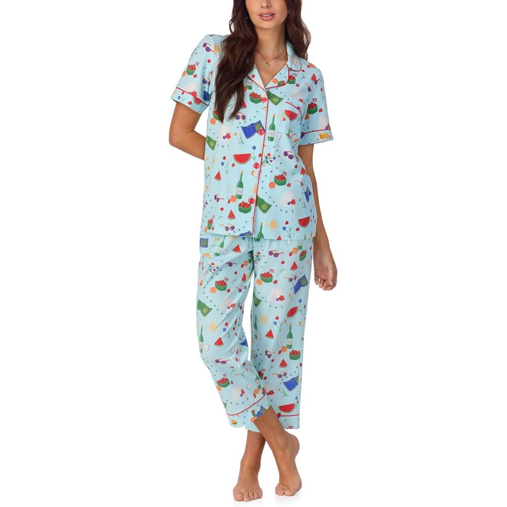 imageBed Head PJs Womens Matching Pajamas Soft Organic Cotton Button Down PJ Shirt ampamp Cropped Pants Set Loungewear ampamp SleepwearGarden Grazing