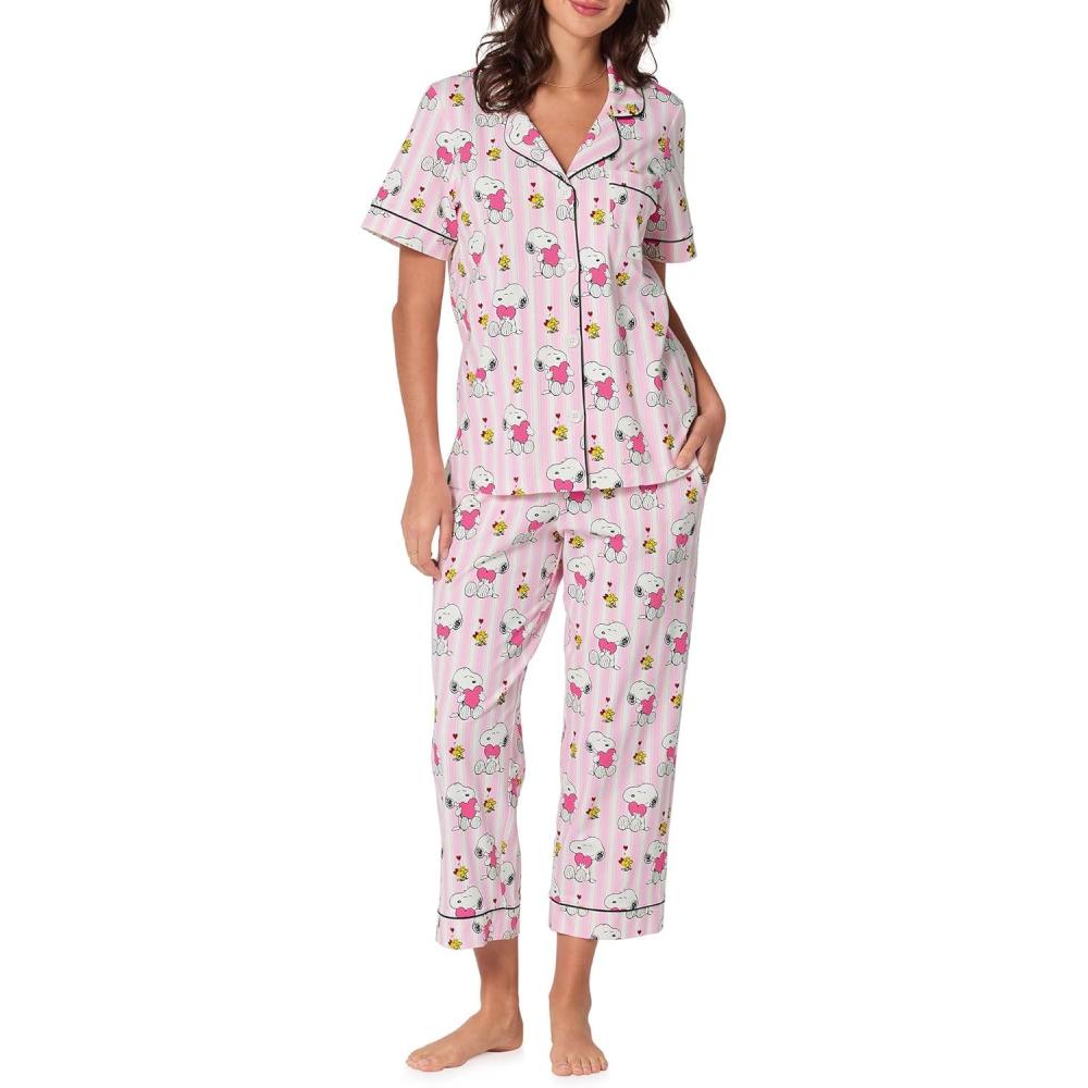 imageBed Head PJs Womens Matching Pajamas Soft Organic Cotton Button Down PJ Shirt ampamp Cropped Pants Set Loungewear ampamp SleepwearSnoopys Valentine