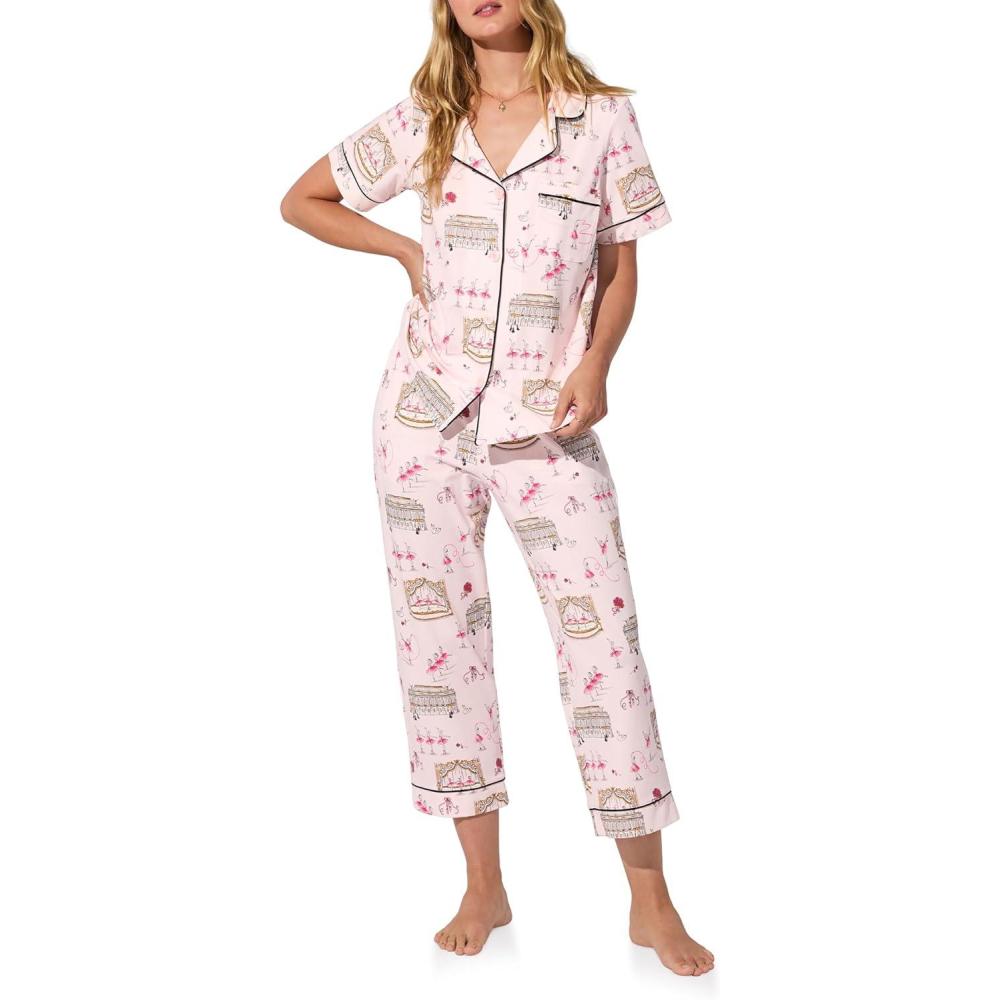 imageBed Head PJs Womens Matching Pajamas Soft Organic Cotton Button Down PJ Shirt ampamp Cropped Pants Set Loungewear ampamp SleepwearSwan Lake