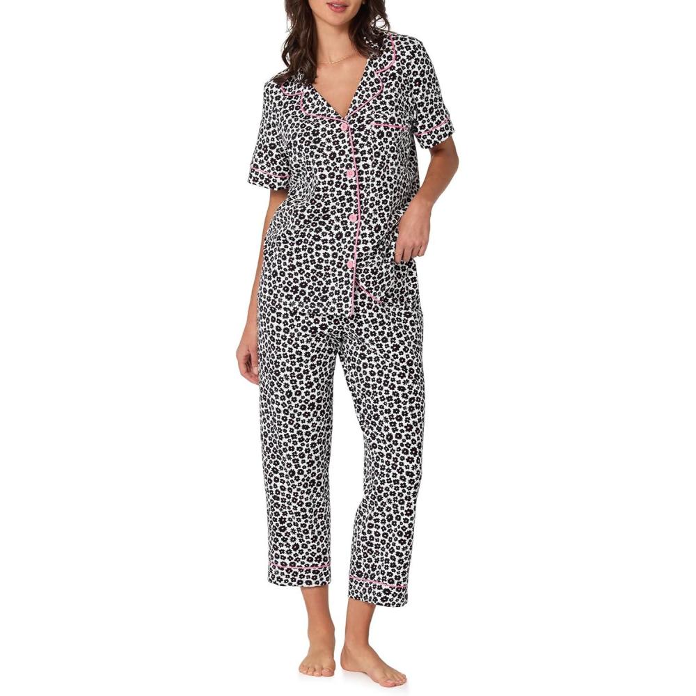 imageBed Head PJs Womens Matching Pajamas Soft Organic Cotton Button Down PJ Shirt ampamp Cropped Pants Set Loungewear ampamp SleepwearViola