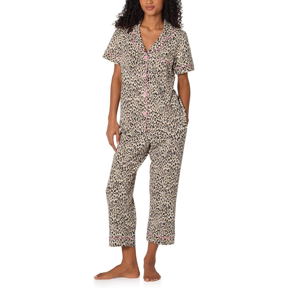 imageBed Head PJs Womens Matching Pajamas Soft Organic Cotton Button Down PJ Shirt ampamp Cropped Pants Set Loungewear ampamp SleepwearWild Thing