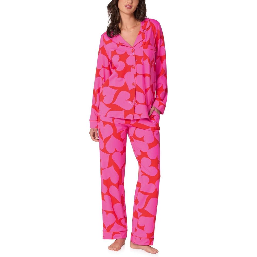 imageBedHead PJs Womens X Trina Turk Long Sleeve Classic Stretch Jersey Pj SetHearts