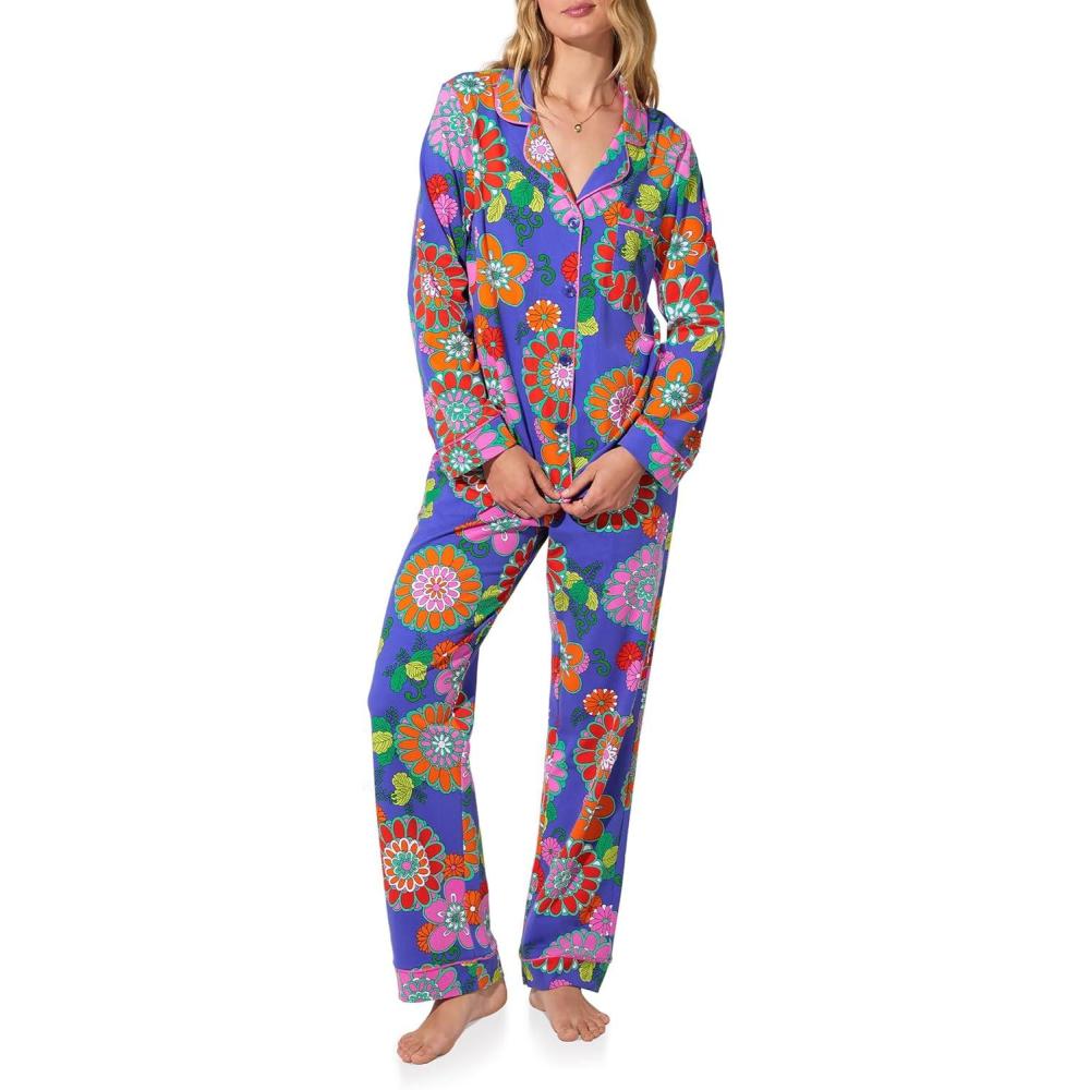 imageBedHead PJs Womens X Trina Turk Long Sleeve Classic Stretch Jersey Pj SetTokyo Floral