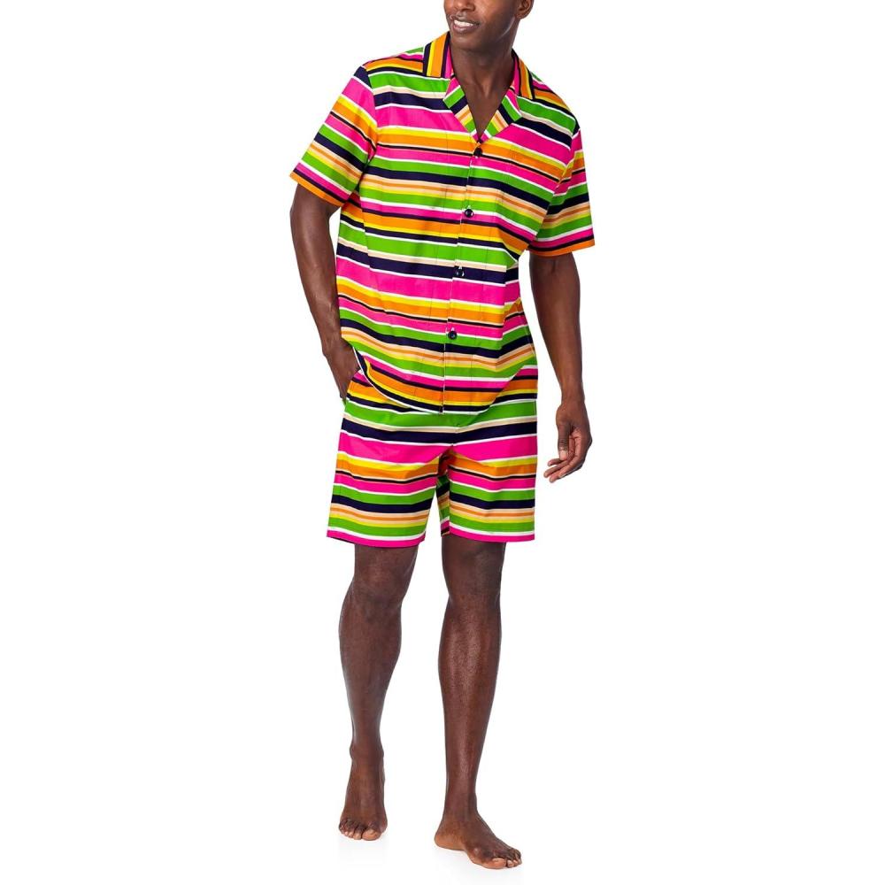 imageTrina Turk PJs Mens Short Sleeve Notch Collar ampamp Shorts Sleepwear Pajama Set Organic CottonPoolside Stripe