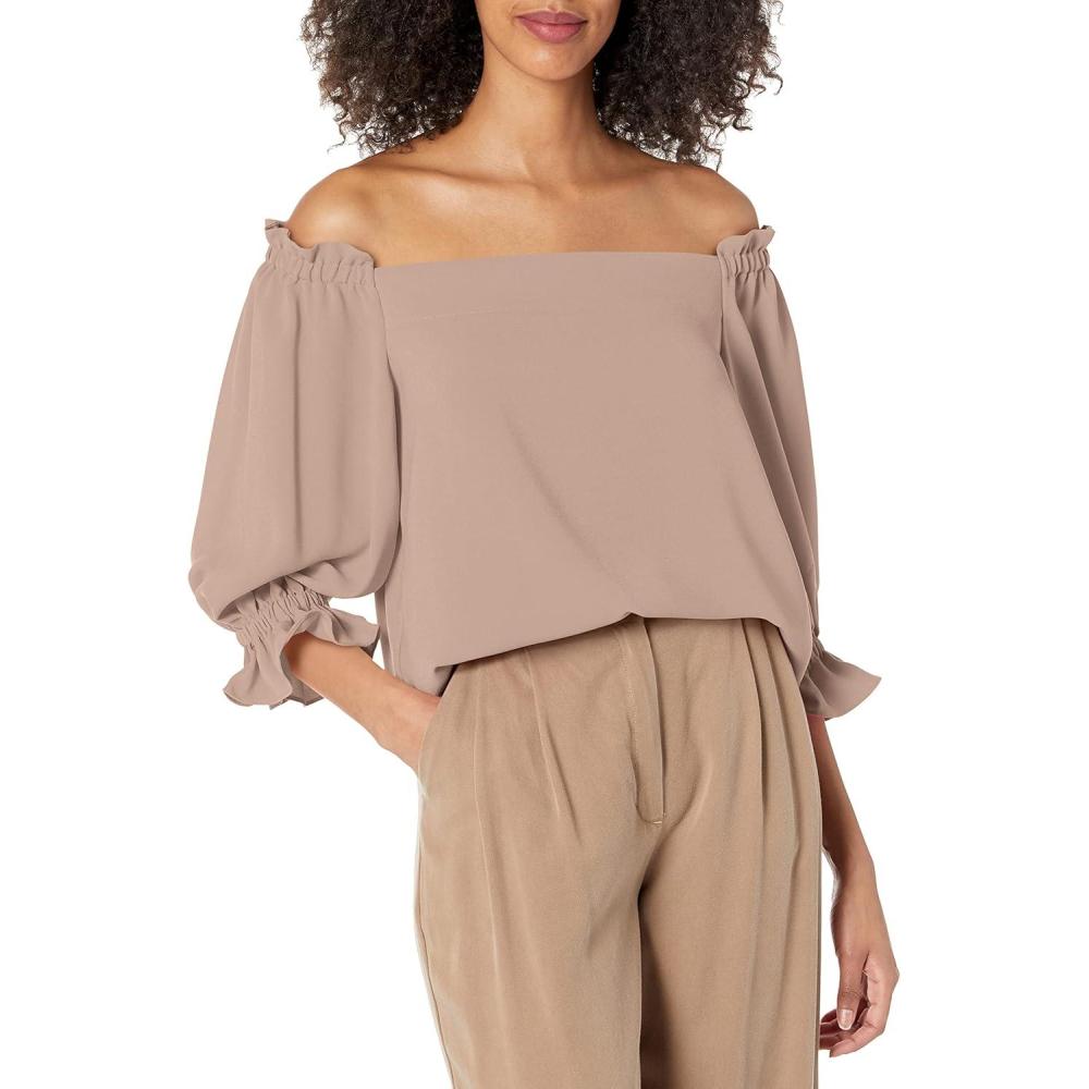 imageTrina Turk Womens Loose Fit Off The Shoulder Long SleeveFlawless Beige