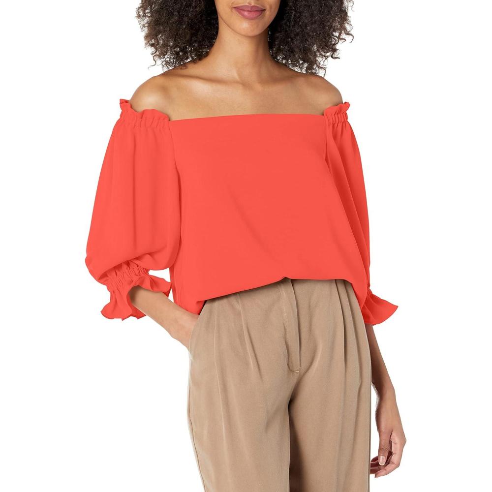 imageTrina Turk Womens Loose Fit Off The Shoulder Long SleevePoppy