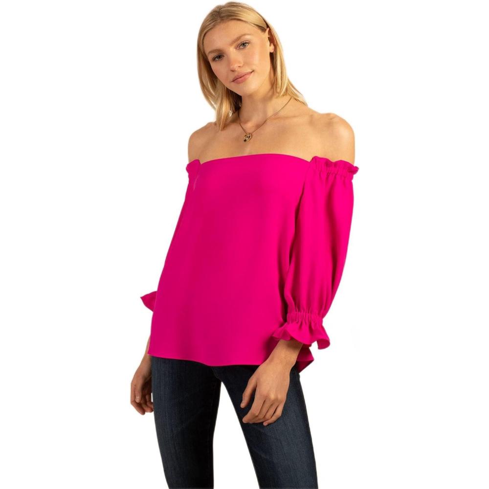 imageTrina Turk Womens Loose Fit Off The Shoulder Long SleeveTrina Pink