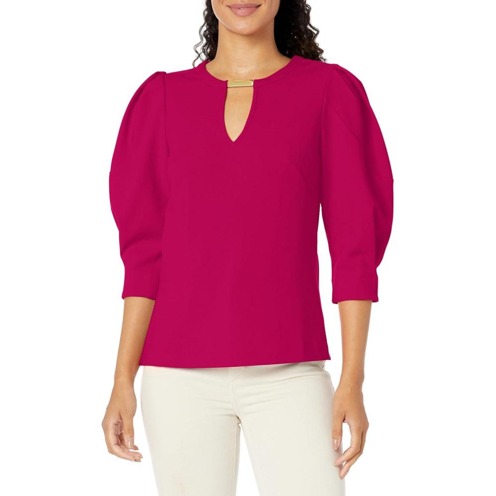 imageTrina Turk Womens Puff Sleeve Structured TopFumiko Fuchsia
