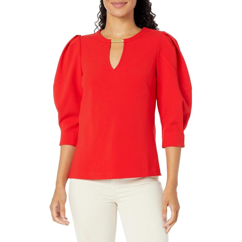 imageTrina Turk Womens Puff Sleeve Structured TopReina Red