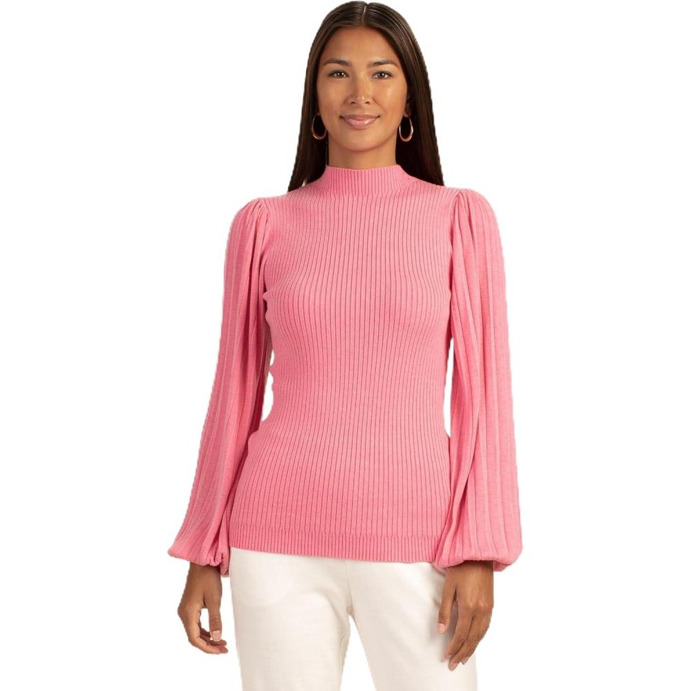 imageTrina Turk Womens Ribbed Mock Neck SweaterCotton Candy Sky