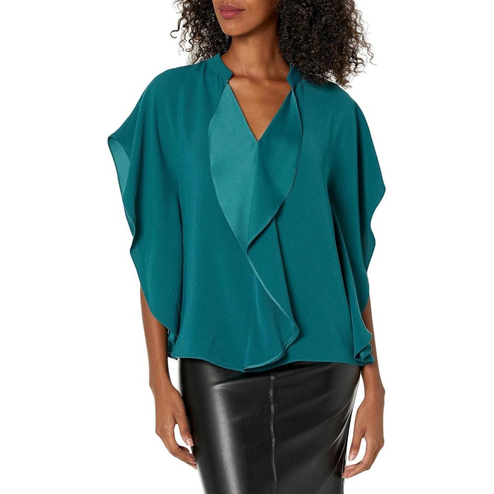 imageTrina Turk Womens Ruffled BlouseGreenwich Green