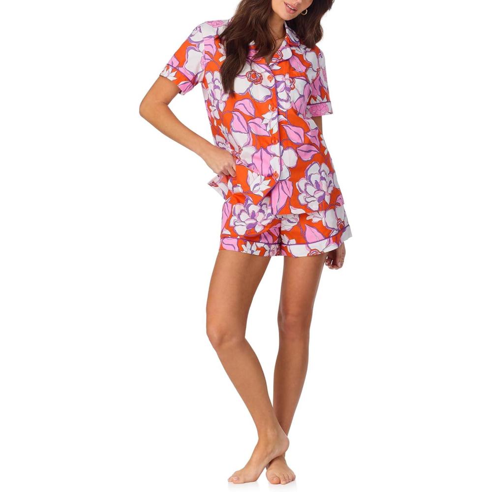imageTrina Turk Womens Short Sleeve Notch Collar ampamp Shorts Sleepwear Pajama Set Organic CottonGardenia