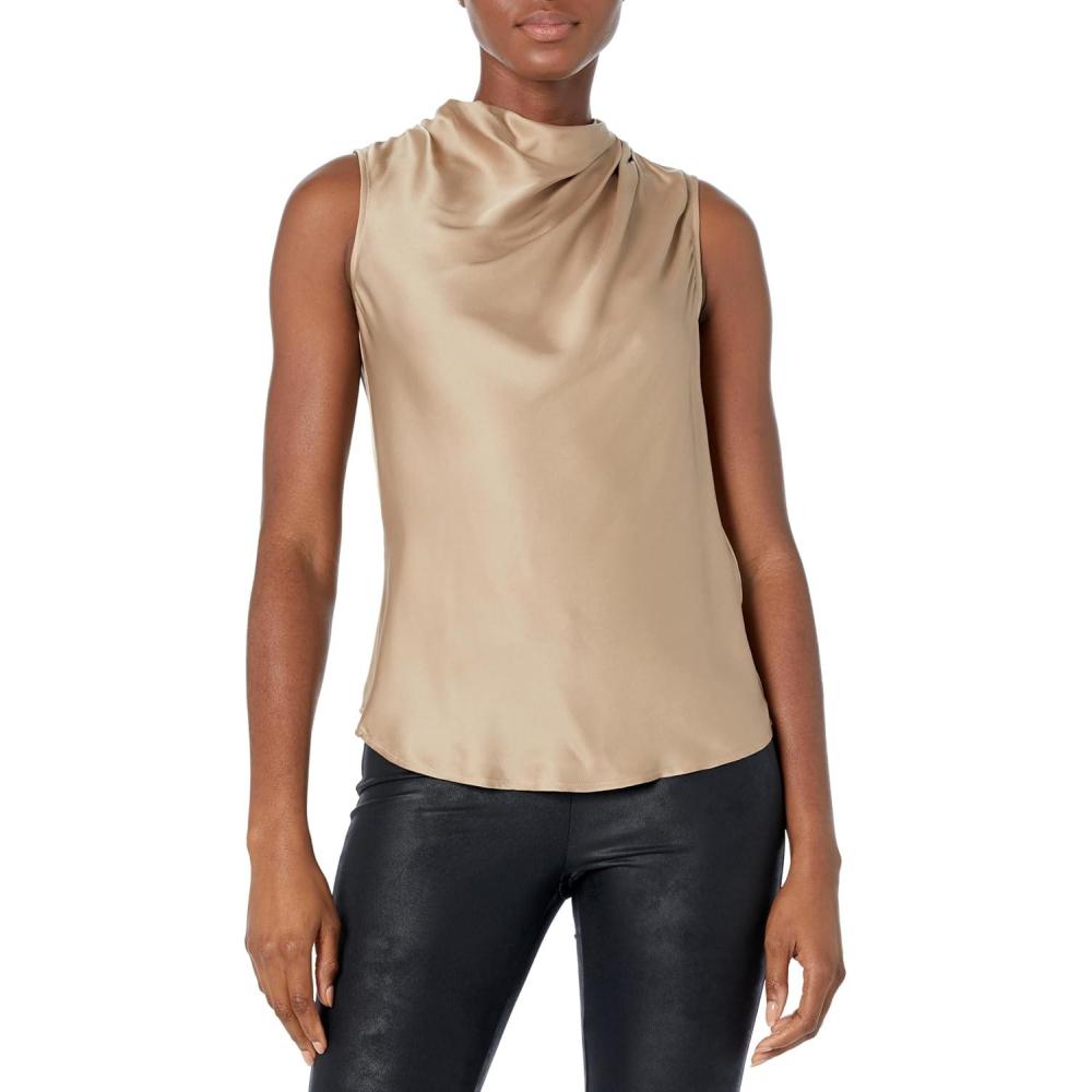 imageTrina Turk Womens Sleeveless Cowl Neck BlouseGold