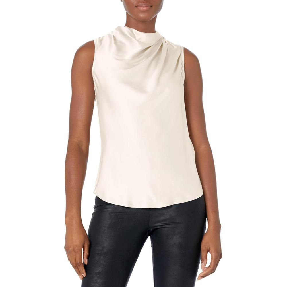 imageTrina Turk Womens Sleeveless Cowl Neck BlouseWinter White