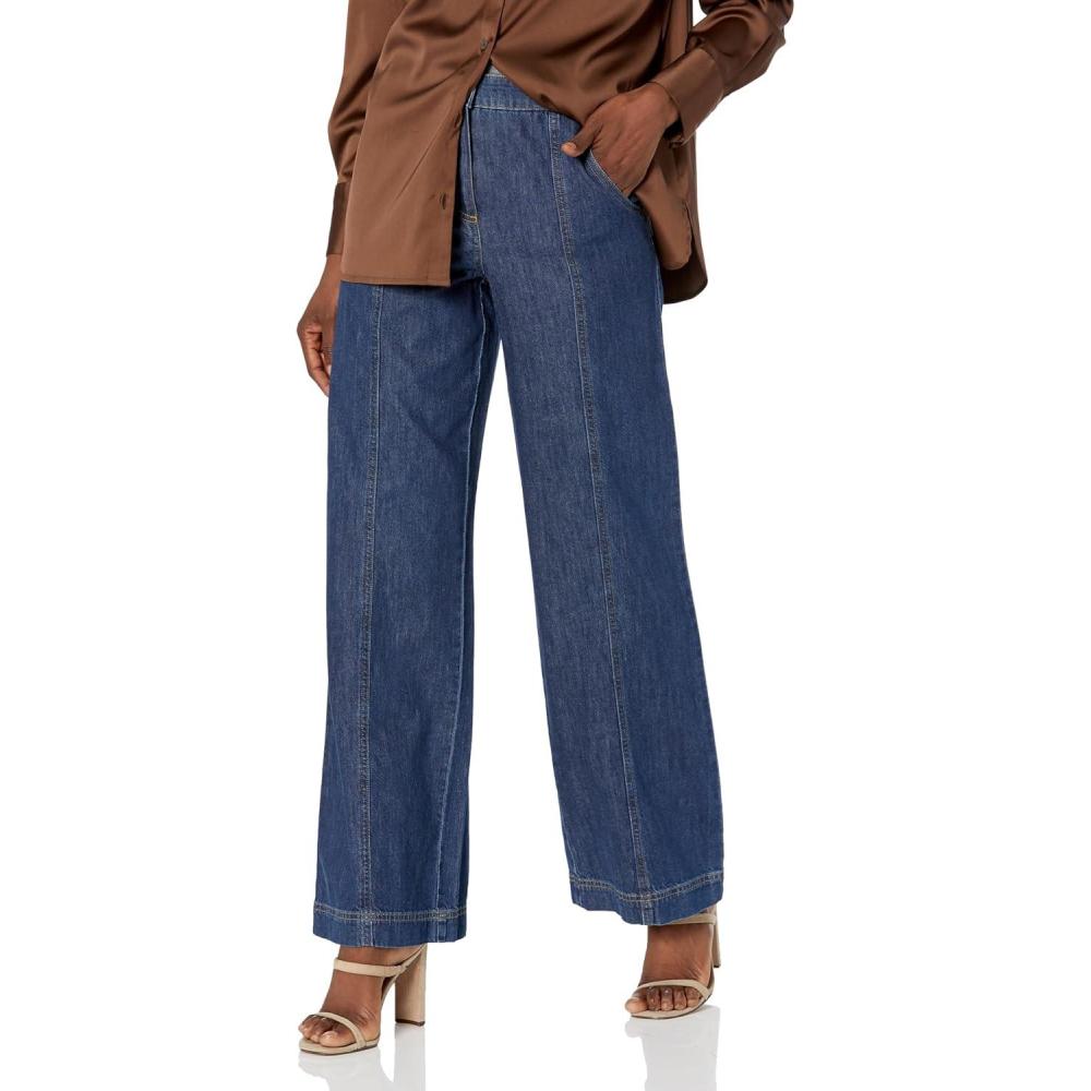 imageTrina Turk Womens Wide Leg Denim PantsBlue