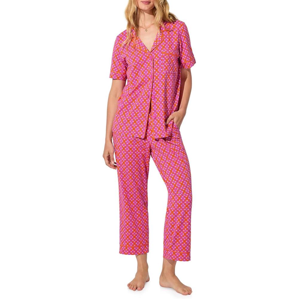 imageTrina Turk womens X Trina Turk Short Sleeve Classic Stretch Jersey Cropped Pj SetChain Geo