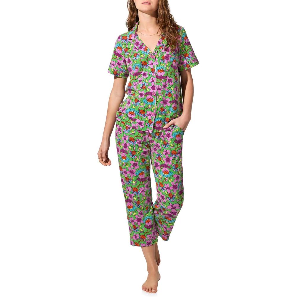 imageTrina Turk womens X Trina Turk Short Sleeve Classic Stretch Jersey Cropped Pj SetGarden Floral