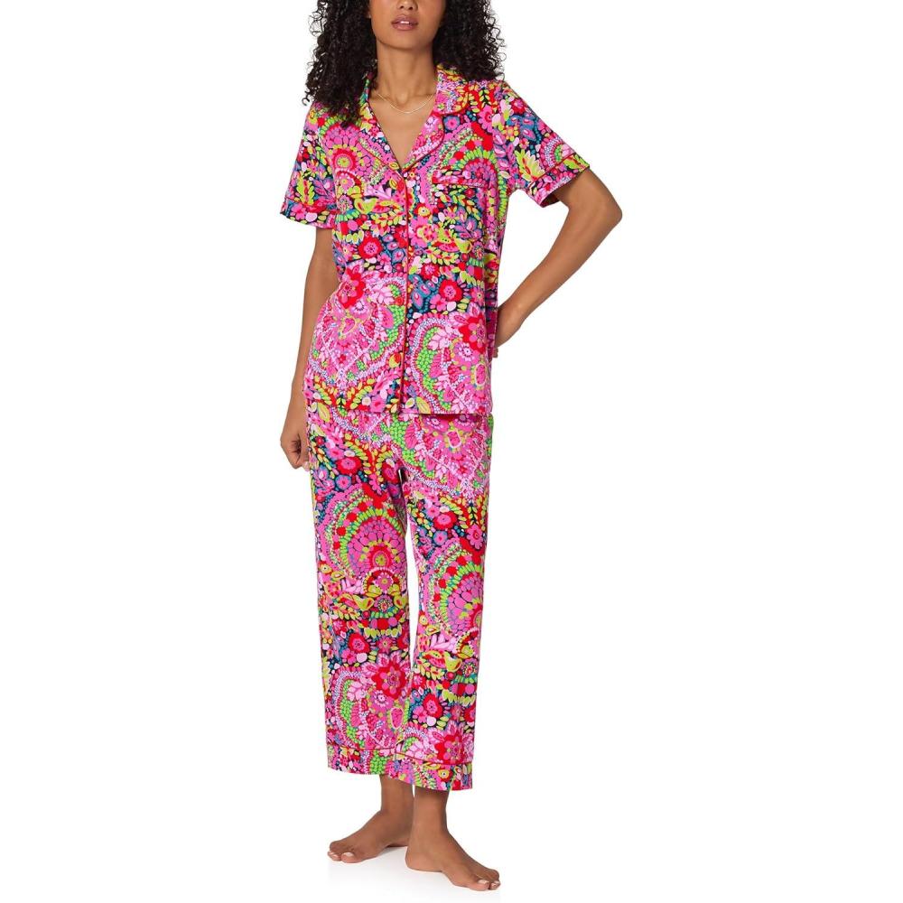 imageTrina Turk womens X Trina Turk Short Sleeve Classic Stretch Jersey Cropped Pj SetLas Flores