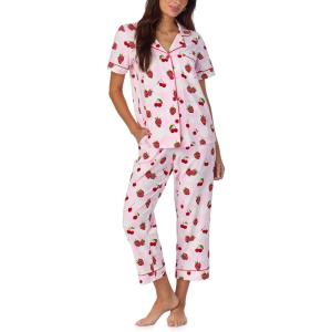 Bed Head PJs Womens Matching Pajamas – Soft Organic Cotton Button Down PJ Shirt & Cropped Pants Set – Loungewear & Sleepwear(Berry Souffle)
