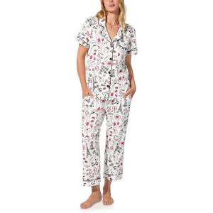 Bed Head PJs Womens Matching Pajamas – Soft Organic Cotton Button Down PJ Shirt & Cropped Pants Set – Loungewear & Sleepwear(Bonjour Paris)