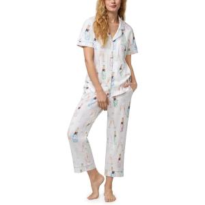 Bed Head PJs Womens Matching Pajamas – Soft Organic Cotton Button Down PJ Shirt & Cropped Pants Set – Loungewear & Sleepwear(Champagne Wedding)
