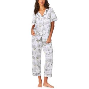 Bed Head PJs Womens Matching Pajamas – Soft Organic Cotton Button Down PJ Shirt & Cropped Pants Set – Loungewear & Sleepwear(City That Never Sleeps)