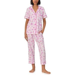 Bed Head PJs Womens Matching Pajamas – Soft Organic Cotton Button Down PJ Shirt & Cropped Pants Set – Loungewear & Sleepwear(Cowgirl Toile)