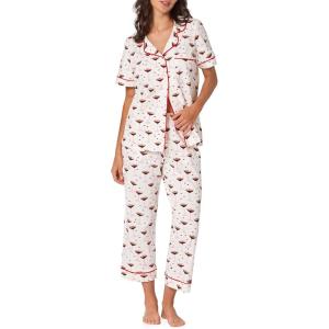 Bed Head PJs Womens Matching Pajamas – Soft Organic Cotton Button Down PJ Shirt & Cropped Pants Set – Loungewear & Sleepwear(Espresso Kisses)