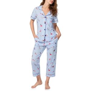 Bed Head PJs Womens Matching Pajamas – Soft Organic Cotton Button Down PJ Shirt & Cropped Pants Set – Loungewear & Sleepwear(French Pups)