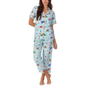 Bed Head PJs Womens Matching Pajamas – Soft Organic Cotton Button Down PJ Shirt & Cropped Pants Set – Loungewear & Sleepwear(Garden Grazing)