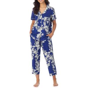 Bed Head PJs Womens Matching Pajamas – Soft Organic Cotton Button Down PJ Shirt & Cropped Pants Set – Loungewear & Sleepwear(Shadow Blossom Floral)