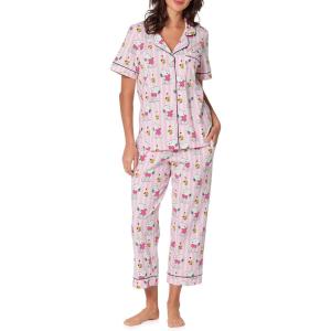 Bed Head PJs Womens Matching Pajamas – Soft Organic Cotton Button Down PJ Shirt & Cropped Pants Set – Loungewear & Sleepwear(Snoopys Valentine)