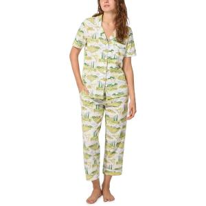 Bed Head PJs Womens Matching Pajamas – Soft Organic Cotton Button Down PJ Shirt & Cropped Pants Set – Loungewear & Sleepwear(Wine Country)