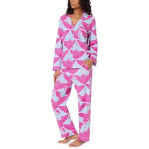 BedHead PJs Women’s X Trina Turk Long Sleeve Classic Stretch Jersey Pj Set(Pink Aqua Cranes)