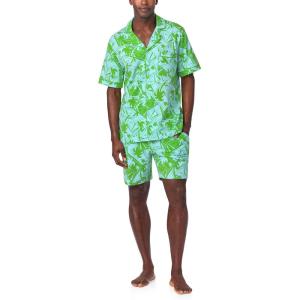 Trina Turk PJs Men’s Short Sleeve Notch Collar & Shorts Sleepwear Pajama Set, Organic Cotton(Blue Tennis Court)