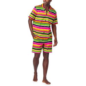 Trina Turk PJs Men’s Short Sleeve Notch Collar & Shorts Sleepwear Pajama Set, Organic Cotton(Poolside Stripe)