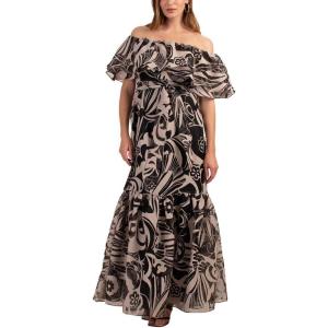 Trina Turk Women’s Burnout Off The Shoulder Dress(Driftwood/Black)