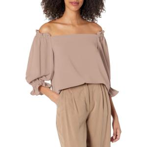 Trina Turk Women’s Loose Fit Off The Shoulder Long Sleeve(Flawless Beige)