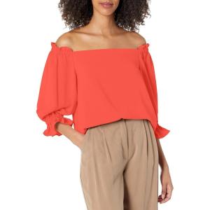 Trina Turk Women’s Loose Fit Off The Shoulder Long Sleeve(Poppy)