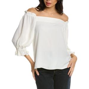 Trina Turk Women’s Loose Fit Off The Shoulder Long Sleeve(Whitewash)