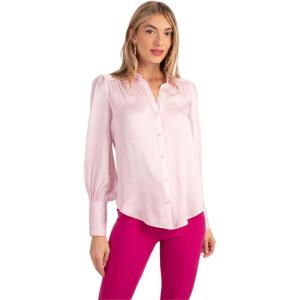 Trina Turk Womens Puff Sleeve Silk Blouse(Polar Pink)