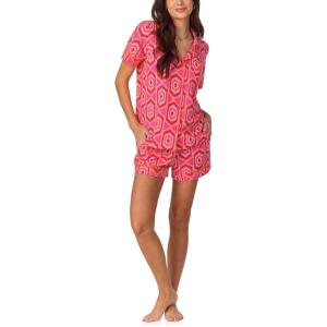Trina Turk Womens Short Sleeve Notch Collar & Shorts Sleepwear Pajama Set, Organic Cotton(Multihexagon)