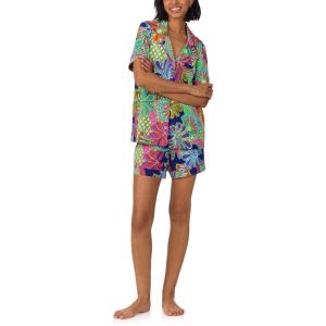 Trina Turk Womens Short Sleeve Notch Collar & Shorts Sleepwear Pajama Set, Organic Cotton(Zanzibar)