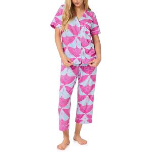 Trina Turk womens X Trina Turk Short Sleeve Classic Stretch Jersey Cropped Pj Set(Aqua Cranes)