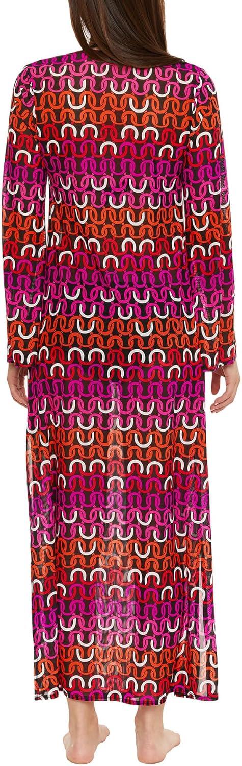 imageTrina Turk Womens Echo Mesh Maxi Dress Casual Loose Long Sleeve Beach Cover Ups for WomenSwimwear Cover UpMulticolor