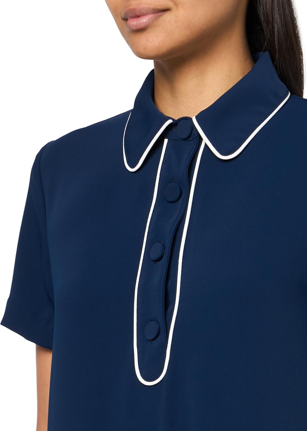 imageTrina Turk Womens Pleated Collared DressInkWhitewash