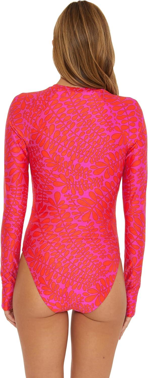 imageTrina Turk Womens Trellis Paddle One Piece Swimsuit Rash Guard Uv Protection Zip Front Long Sleeve Bathing Suits for Women
