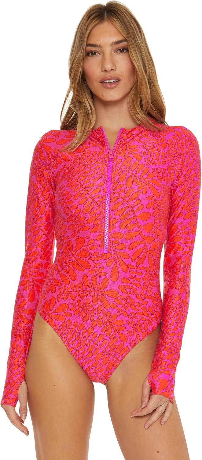 imageTrina Turk Womens Trellis Paddle One Piece Swimsuit Rash Guard Uv Protection Zip Front Long Sleeve Bathing Suits for Women